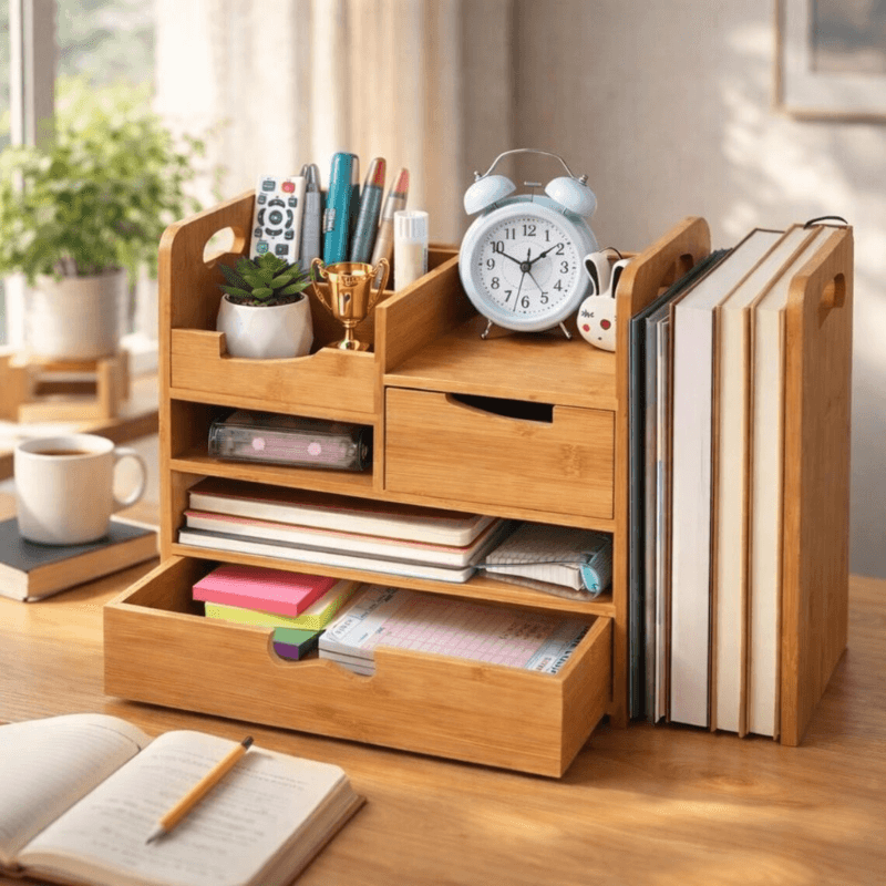 Vendoraque Bamboo Desk Organizer with Drawer