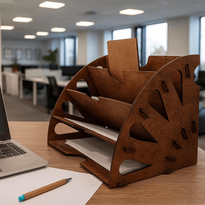 Wooden Desk Organizer for Documents and Office Supplies