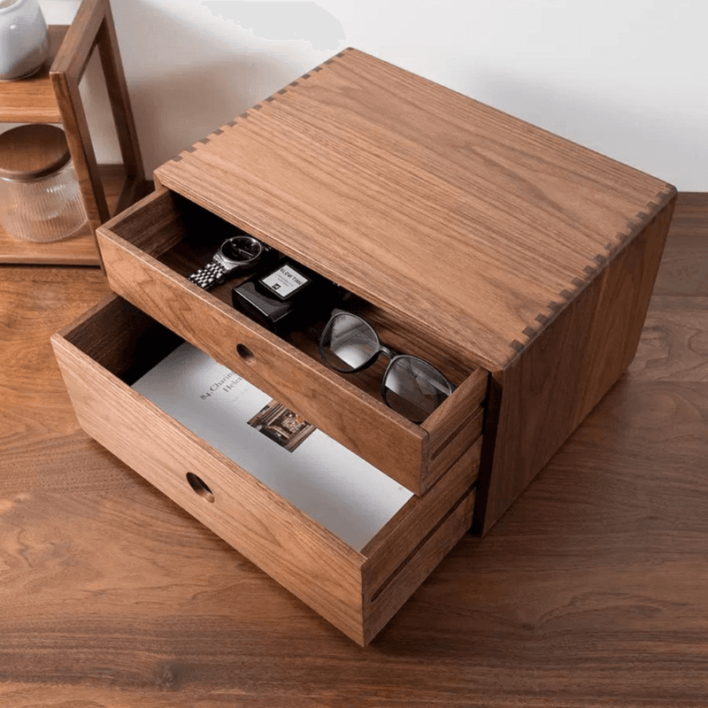 Wooden 2-Layer Desktop Storage Box with Drawer for Office Documents