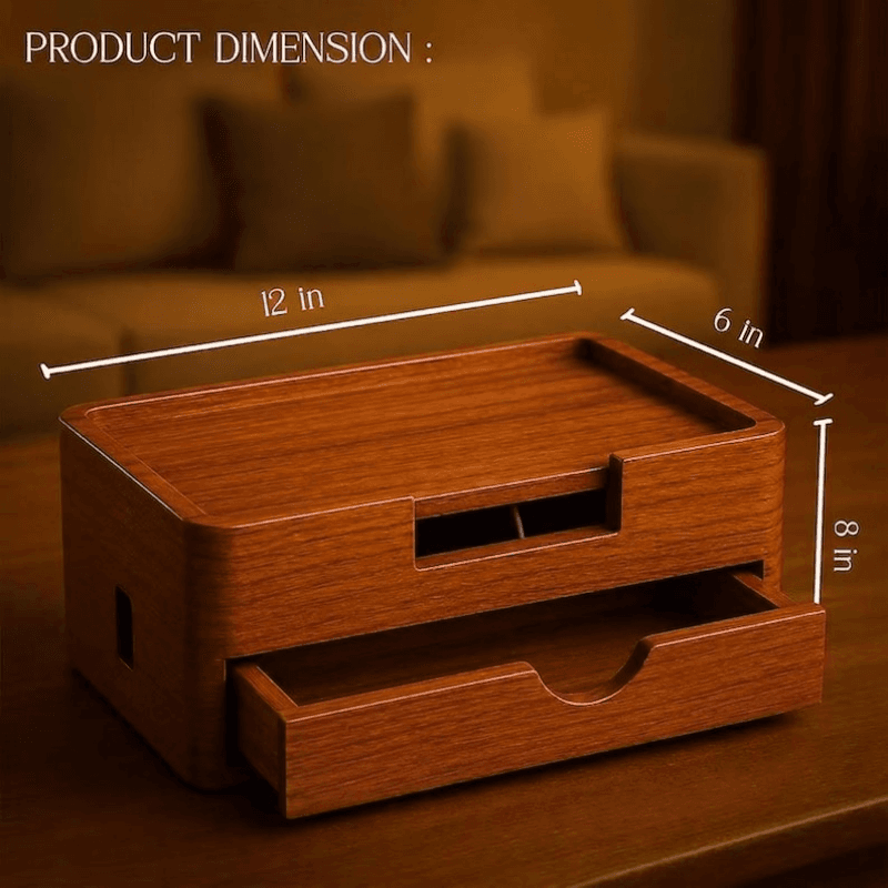 Handcrafted Solid Wood Cable Management Box for Home Office