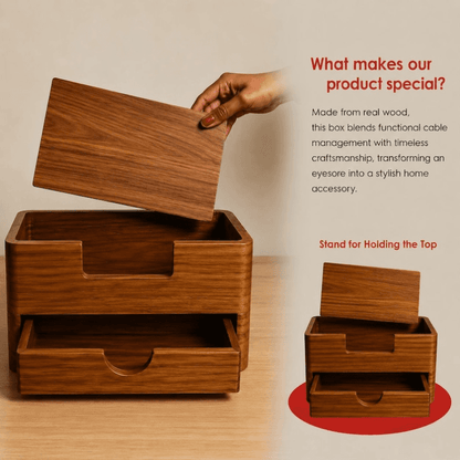 Handcrafted Solid Wood Cable Management Box for Home Office
