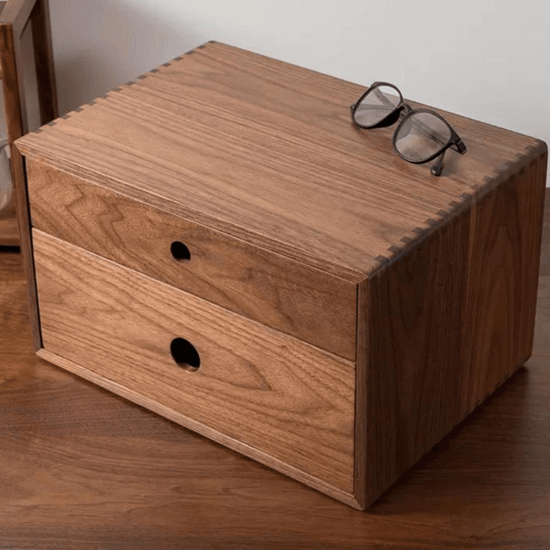 Wooden 2-Layer Desktop Storage Box with Drawer for Office Documents