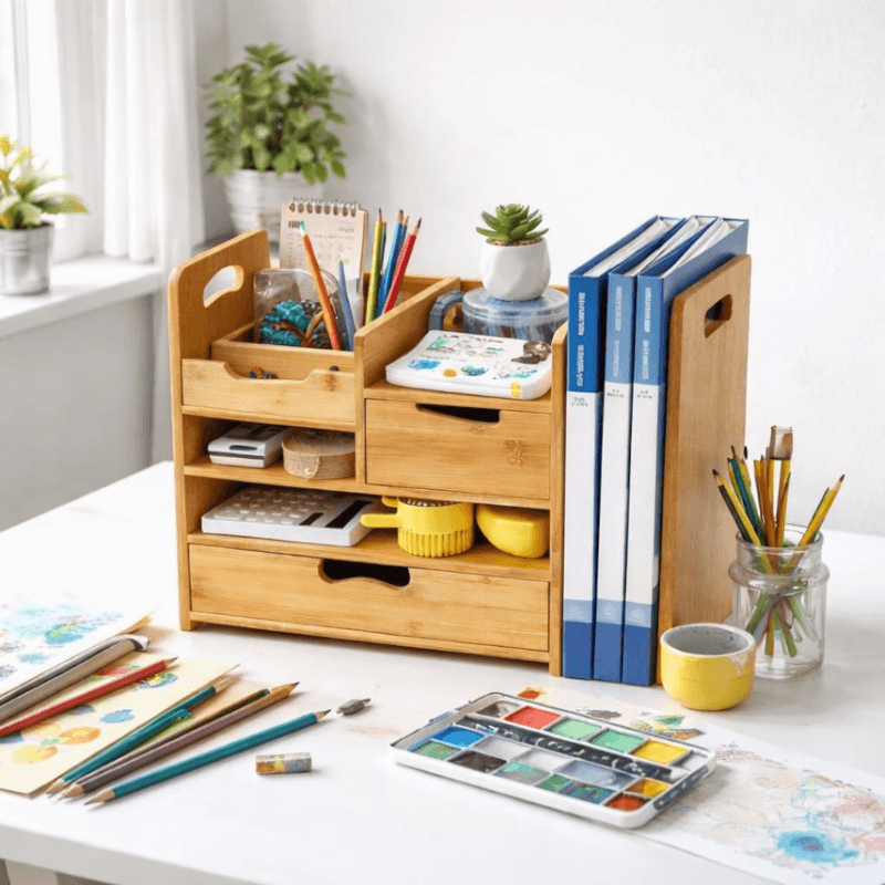 Vendoraque Bamboo Desk Organizer with Drawer
