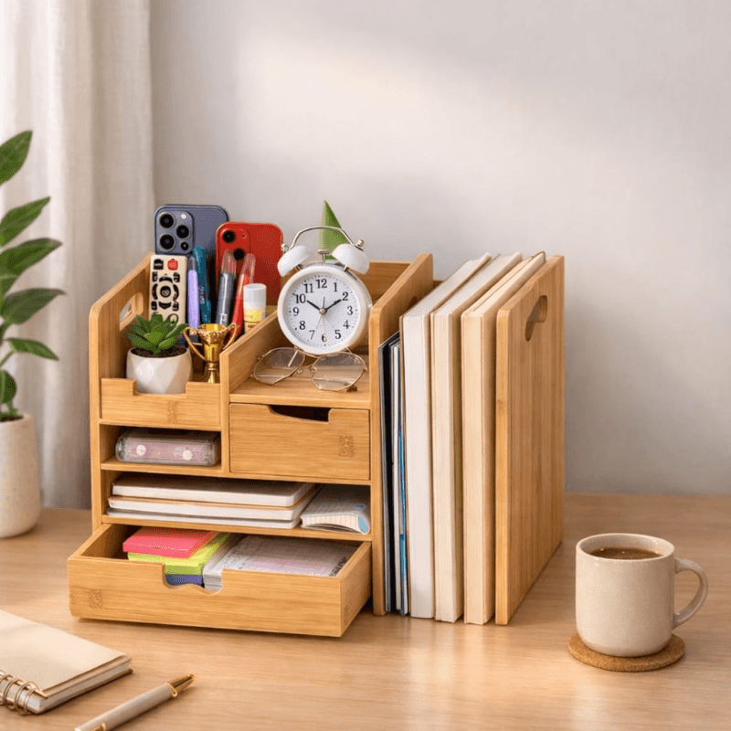 Vendoraque Bamboo Desk Organizer with Drawer