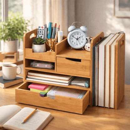 Vendoraque Bamboo Desk Organizer with Drawer
