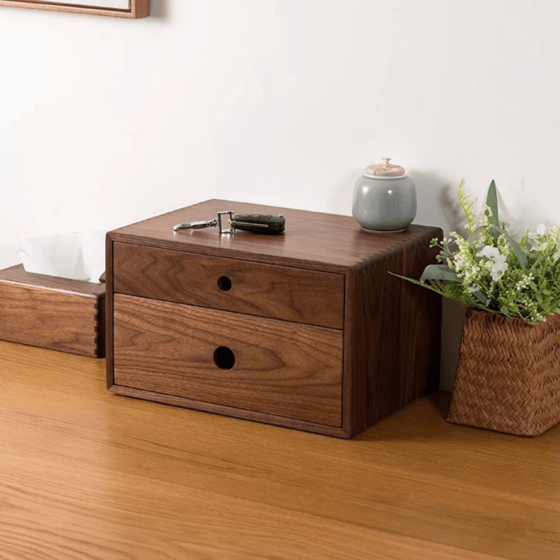 Wooden 2-Layer Desktop Storage Box with Drawer for Office Documents